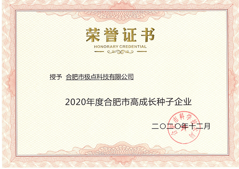 合肥市高成长种子企业 证书